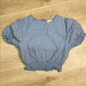 Seed Heritage (Australia) Teen Girl’s 12 Periwinkle Eyelet Crop Bubble Slv top